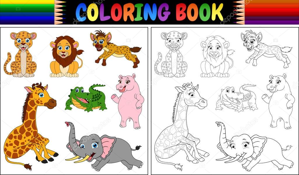 Vector illustration of Coloring book with wild animals cartoon