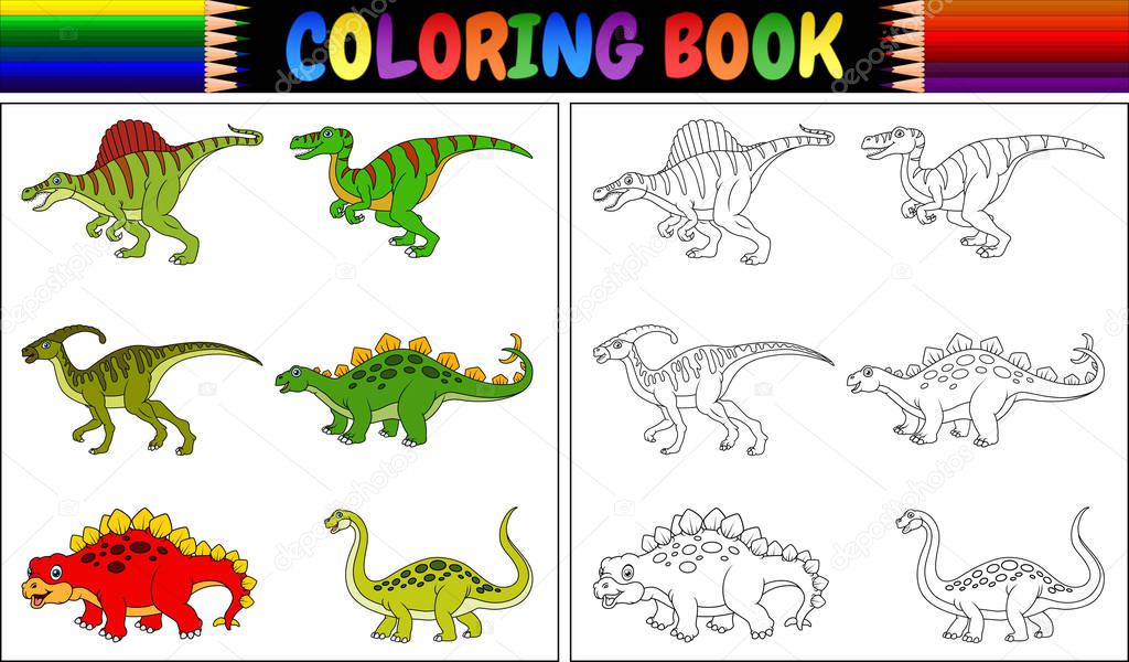 Vector illustration of Coloring book with dinosaur cartoon collection