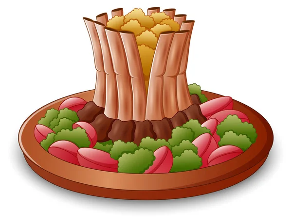 Ilustración Vectorial Costillas Carne Verduras Plato Aislado Fondo Blanco — Archivo Imágenes Vectoriales