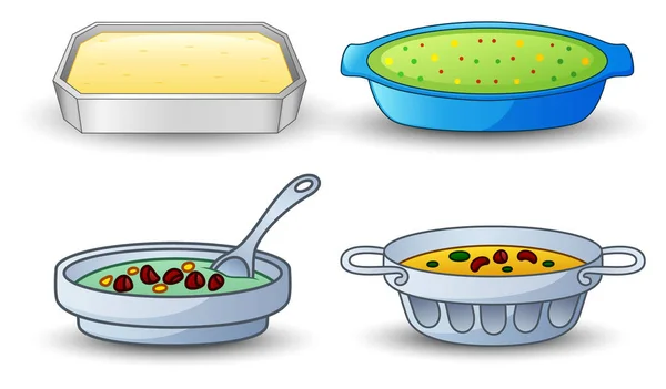 Ilustración Vectorial Diferentes Tipos Sopa Aislada Sobre Fondo Blanco — Archivo Imágenes Vectoriales