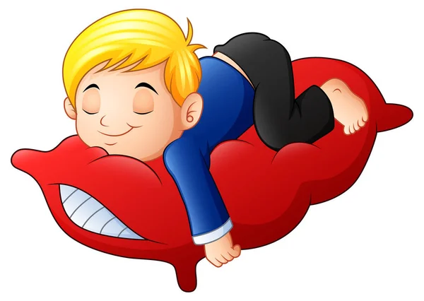 Vector Illustration Boy Sleeping Pillow White Background — Stock Vector