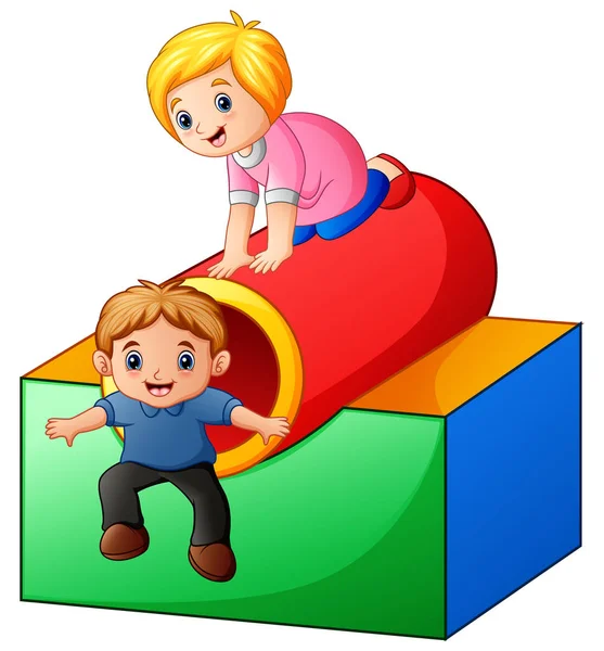 Vektor Illustration Von Jungen Und Mädchen Beim Spielen Auf Dem — Stockvektor