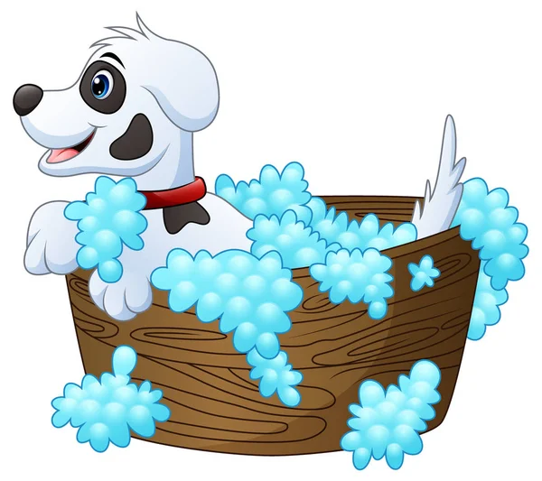 Vector Illustration Cute Little Dog Taking Bath White Background — Stock Vector