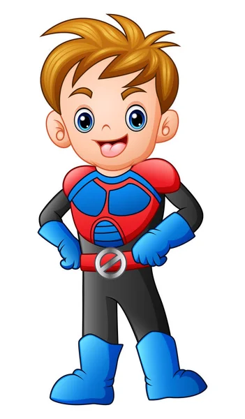 Vectorillustratie Van Cartoon Superheld Jongen Poseren — Stockvector