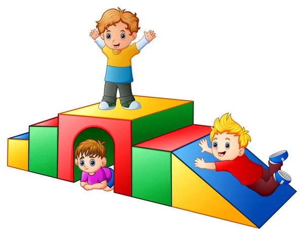 Vektor Illustration Von Kindern Die Auf Dem Spielplatz Spielen — Stockvektor