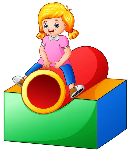 Illustration Vectorielle Petite Fille Sur Tunnel Aire Jeux — Image vectorielle