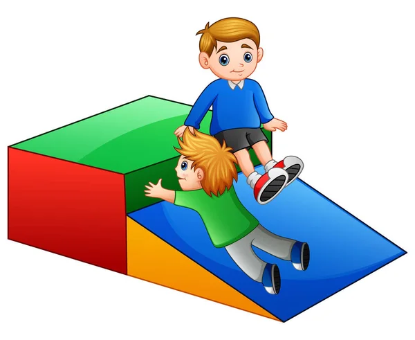 Vektor Illustration Von Kindern Die Auf Einem Spielplatz Rutsche Spielen — Stockvektor
