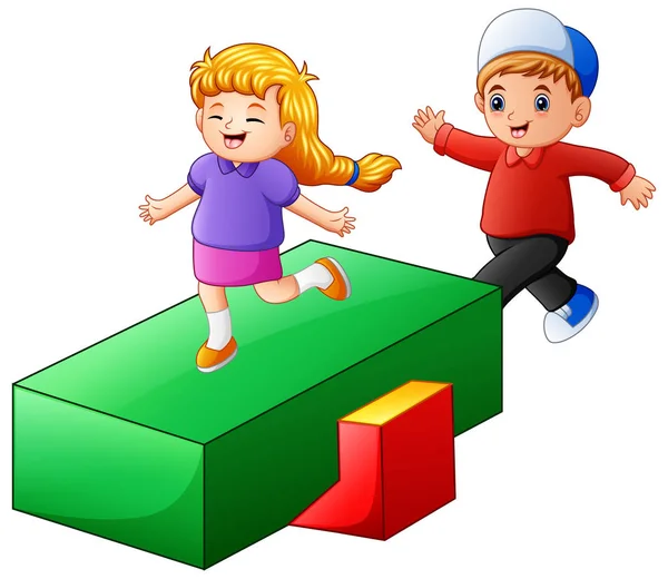 Ilustración Vectorial Niños Jugando Patio Recreo — Vector de stock