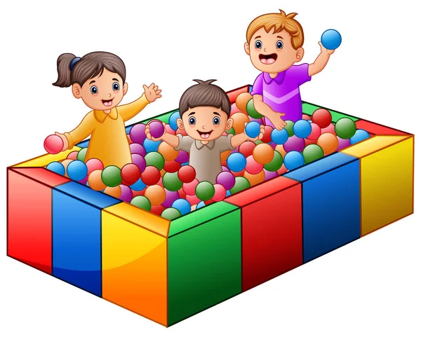 Ilustração Vetorial Crianças Brincando Piscina Bolas Coloridas —  Vetores de Stock
