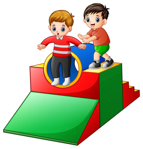 Vektor Illustration Von Zwei Jungen Die Auf Dem Spielplatz Spielen — Stockvektor