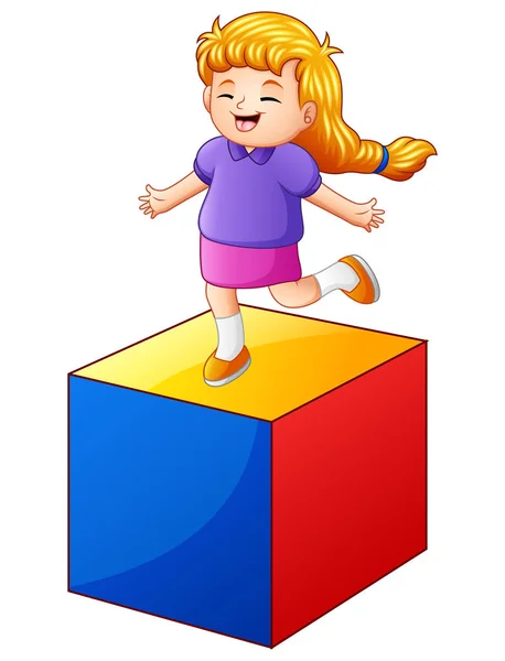 Векторна Ілюстрація Маленької Дівчинки Грає Кольоровим Блоком — стоковий вектор
