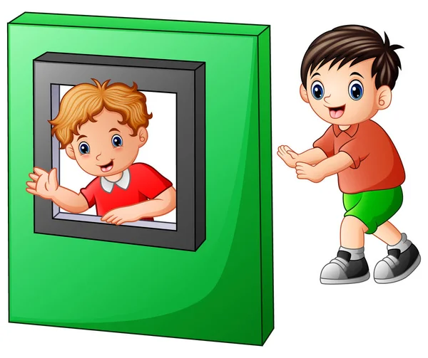 Ilustração Vetorial Crianças Brincando Com Brinquedos Janela — Vetor de Stock