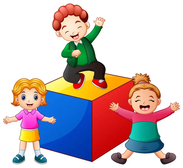Illustration Vectorielle Des Enfants Jouant Avec Bloc Coloré — Image vectorielle
