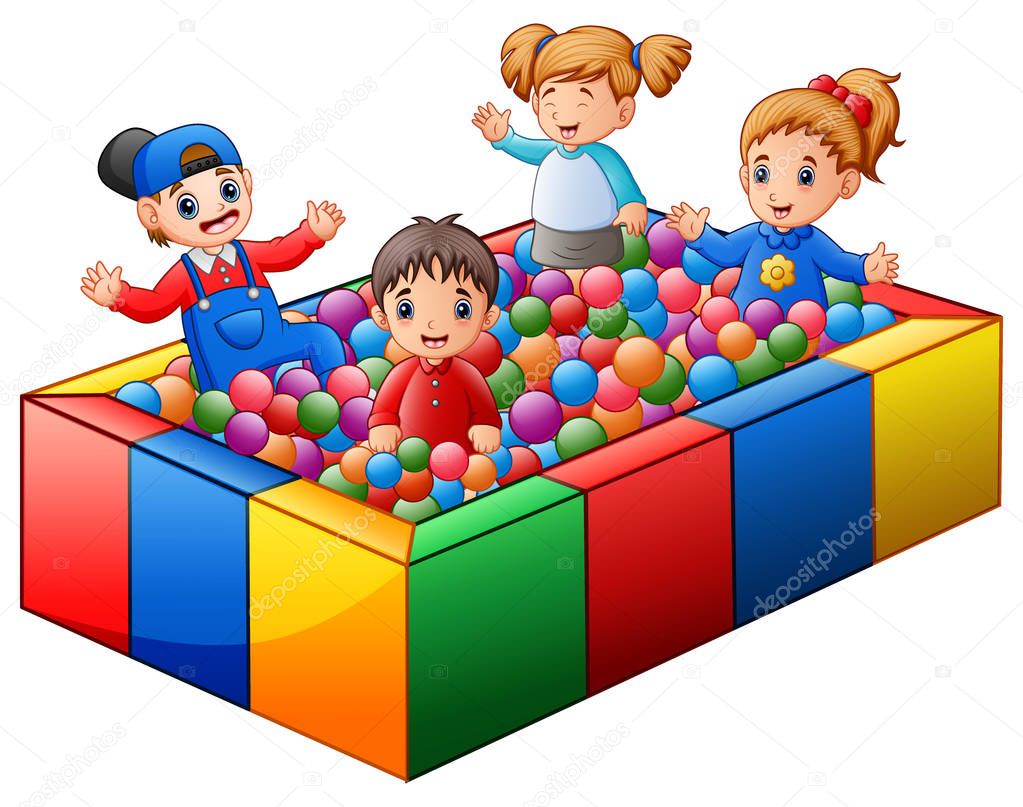 Vector illustration of Children playing on colorful balls pool