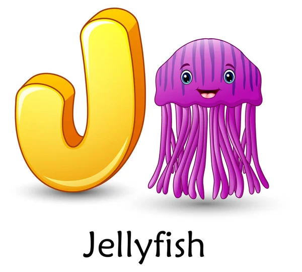 Vector Illustration Letter Jellyfish Cartoon Alphabet — Stock Vector