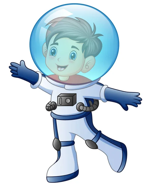Vektor Illustration Tecknad Liten Pojke Astronaut Kostym — Stock vektor