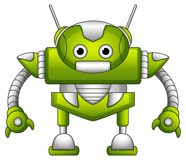 Ilustración Vectorial Dibujos Animados Robot Verde Con Antenas — Vector de stock