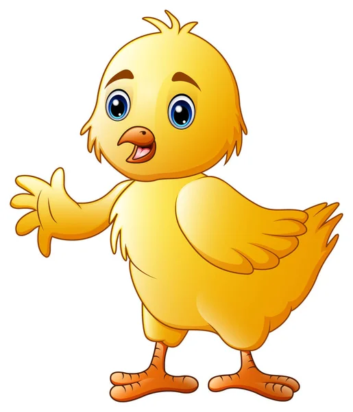 Ilustracja Wektorowa Cute Little Chick Dziecko Macha Białym Tle Białym — Wektor stockowy