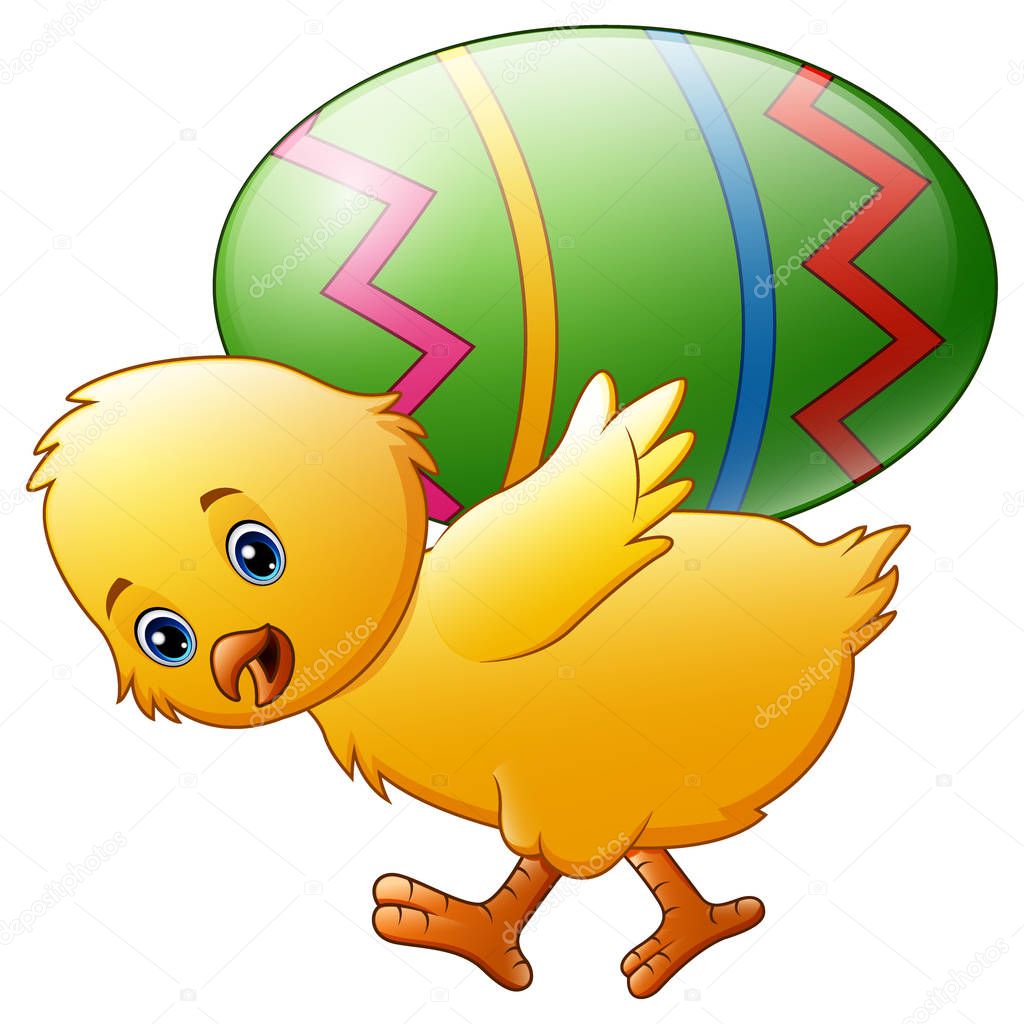 Vector illustration of Cartoon happy chicken carrying egg