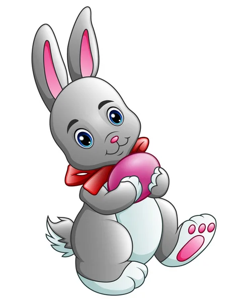 Vector Illustration Cartoon Rabbit Carrying Easter Egg — Stock Vector