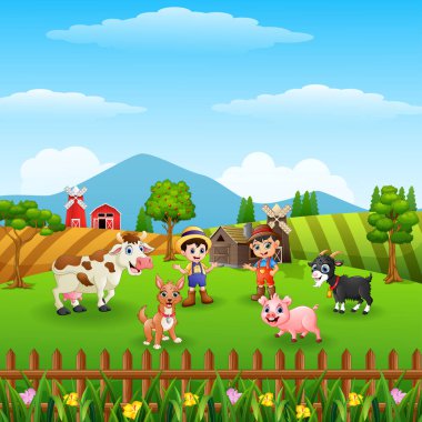 Vector illustration of Farm background on hill with the other animals vector Vector illustration of Farm background on hill with the other animals vector