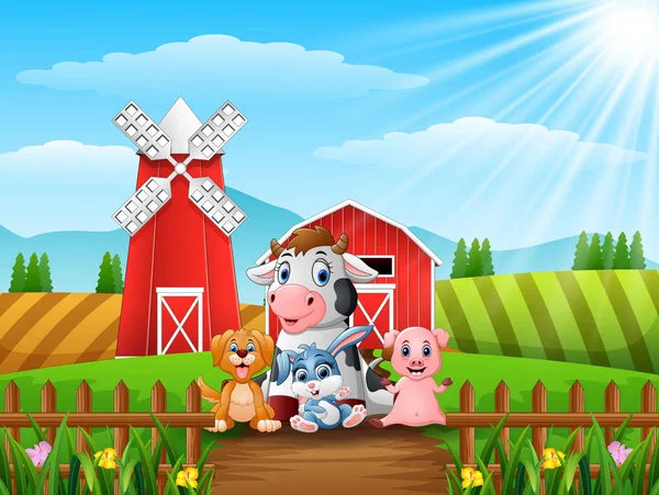 Vektorové Ilustrace Šťastná Zvířátka Farmě — Stockový vektor