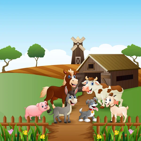 Vector Illustration Farm Animals Cage Background — Stock Vector