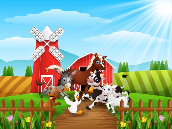 Vector Illustration Animals Farm Playing Cattle Warehouse — Stock Vector