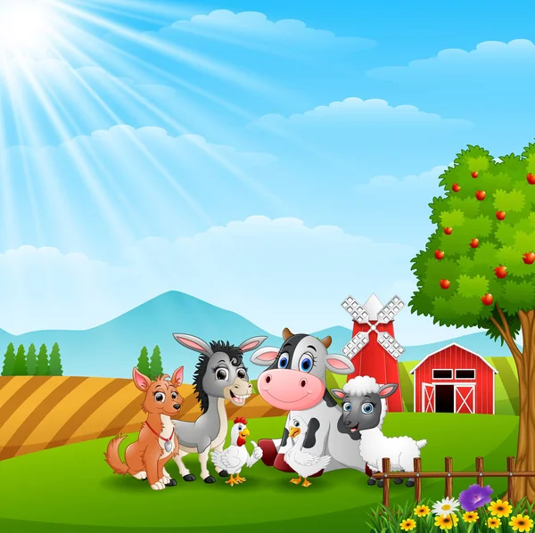 Vector Ilustración Animales Lindos Fondo Granja — Vector de stock