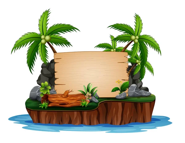 島ココナッツと木の板のイラスト — ストックベクタ