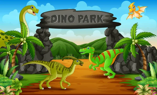 Dinosaurier Dino Park Entré Illustration — Stock vektor