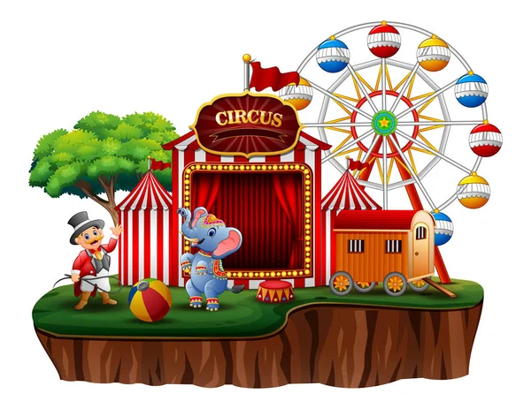 Espectáculo Circo Con Entrenador Elefante Isla — Vector de stock