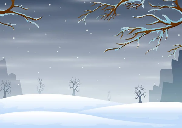 Paisaje Invernal Con Ramas Árboles Congeladas Cubiertas Nieve — Archivo Imágenes Vectoriales