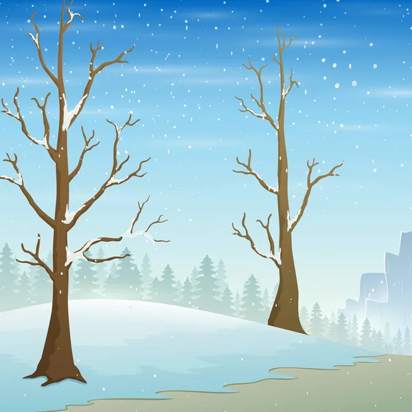 雪と裸の木と休日の冬の風景 — ストックベクタ