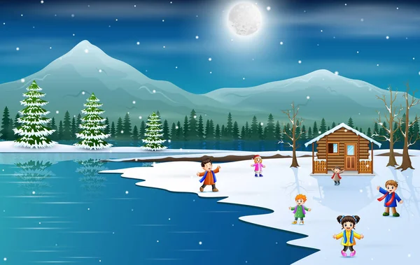 孩子们庆祝寒假圣诞和新年 — 图库矢量图片