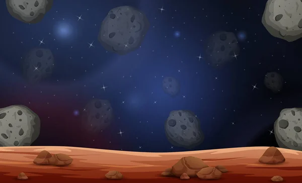 Escena Lunar Con Ilustración Asteroides — Vector de stock