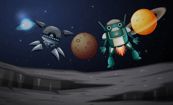 Rymdrobotar Utforska Planeten Illustration — Stock vektor