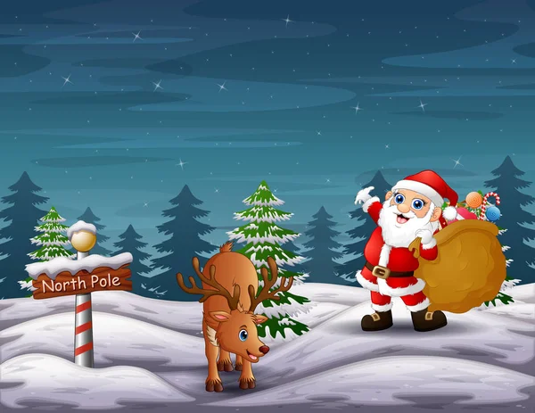 Weihnachtsmann Und Hirsch Nordpol — Stockvektor