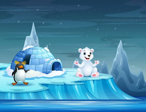 イグルー氷の家を持つ漫画動物 — ストックベクタ