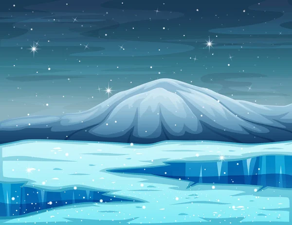 Desenhos Animados Paisagem Inverno Com Montanha Lago — Vetor de Stock