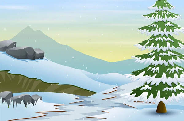 Красивый Зимний Пейзаж Заснеженным Полем — стоковый вектор
