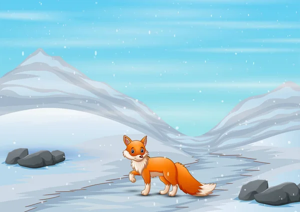 Fox Dibujos Animados Invierno Caza Una Presa — Vector de stock