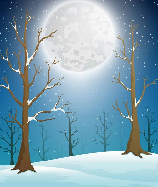 Winterwaldlandschaft Mit Mondschein Und Kahlen Bäumen — Stockvektor