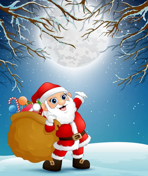 Papai Noel Segurando Saco Presentes Noite Natal — Vetor de Stock
