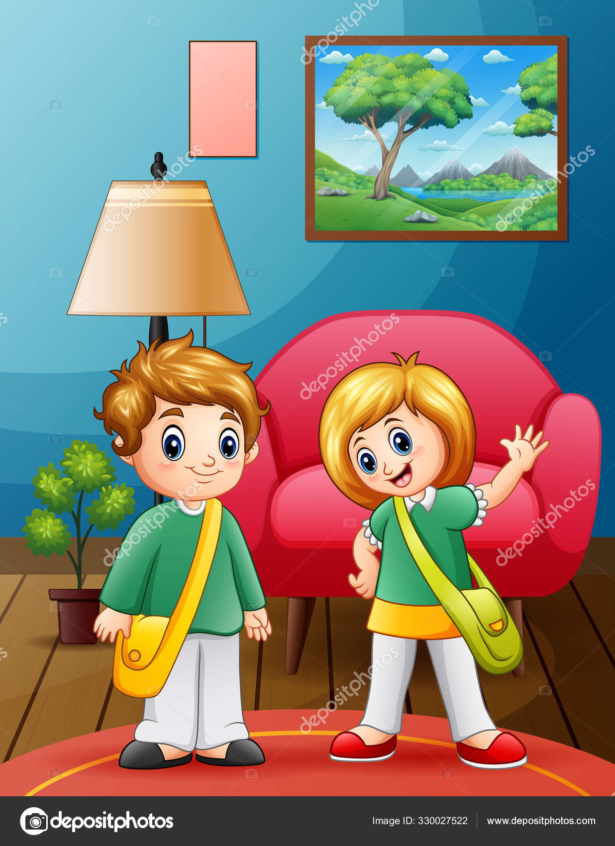 Happy Two Kids Ready School Stock Vector Image By C Dualoro