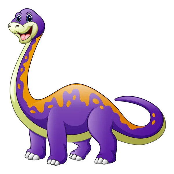 Dibujos Animados Gran Dinosaurio Morado Con Largo Diplodocus Cuello — Vector de stock