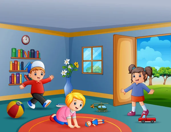 Children Playing Toys Room — 스톡 벡터
