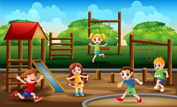 Beaucoup Enfants Faisant Exercice Parc — Image vectorielle