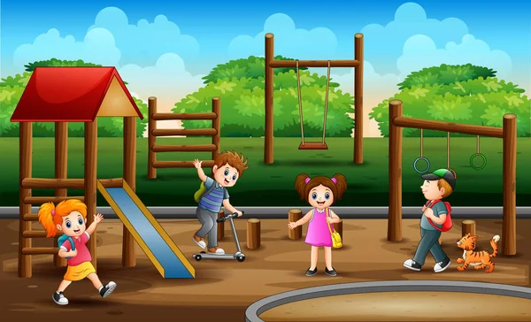 Kinder Auf Dem Spielplatz Illustration — Stockvektor