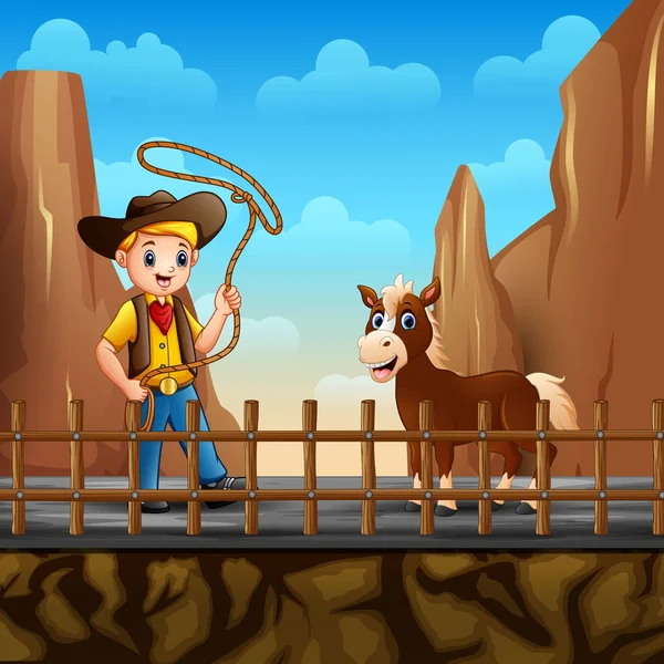 Cowboy Egy Sivatagi Tájon — Stock Vector
